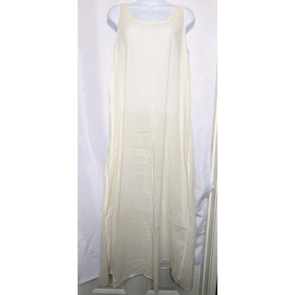 VTG April Cornell For Tradings Slip Dress Nightgown Beige Tank 100% Cotton Sz M - Picture 1 of 5